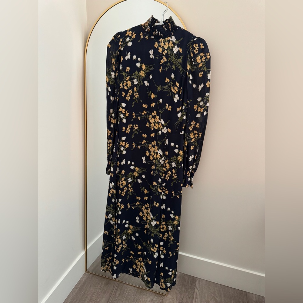 Reformation Yellow and White A-line Dress with Bishop Sleeves
